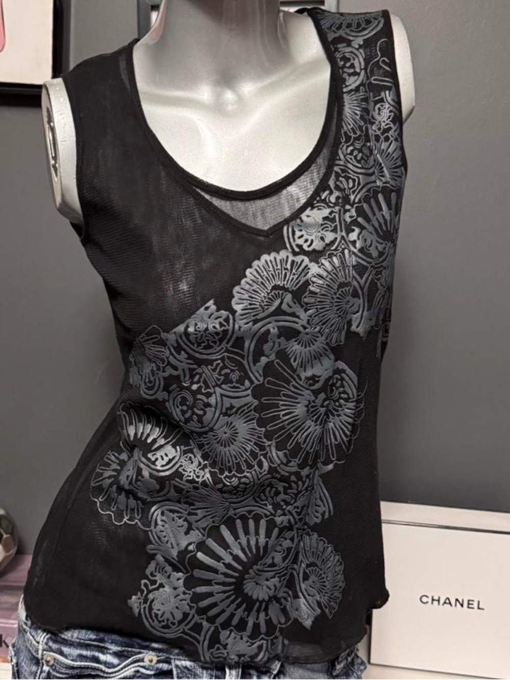 Vintage Cyber Y2K Flower MeshTank Top - Picture 4 of 6
